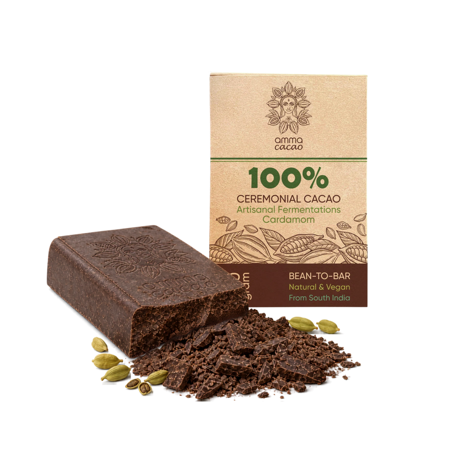 Amma Cacao – Ceremoniële Cacao gefermenteerd met Kardemom (500g)