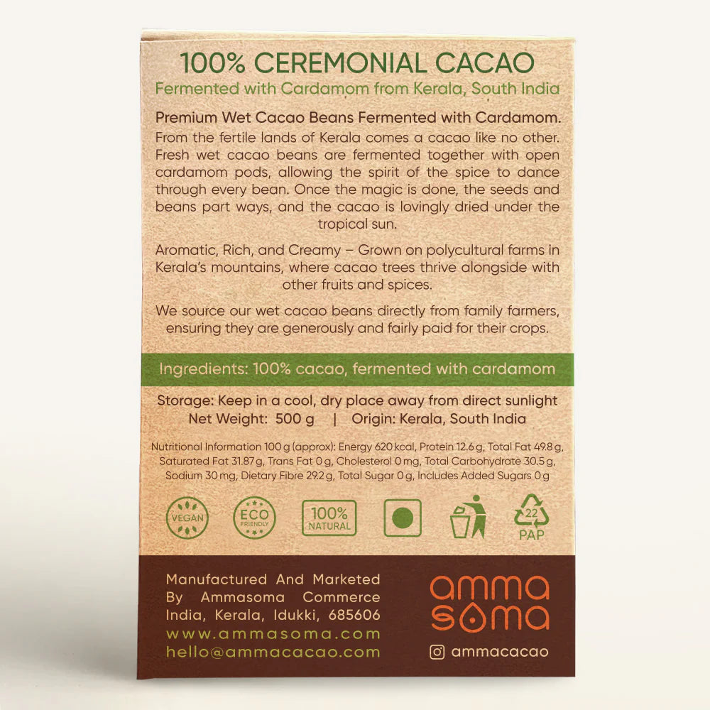 Amma Cacao - 100% Ceremonial Cacao - Fermented Cardamom (500gr) 